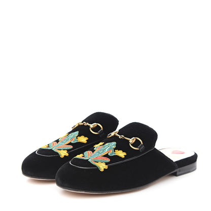 Gucci Velvet Frog Embroidered Womens Princetown Slippers 36.5 Black 3 of 11