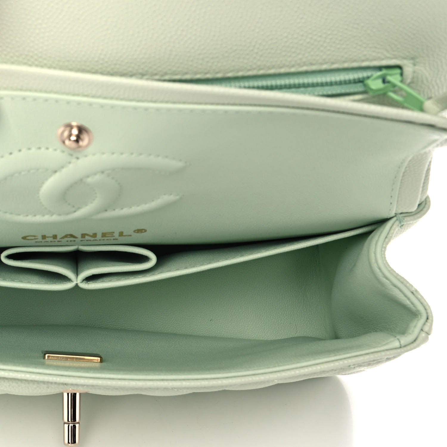 Chanel Caviar Quilted Small Double Flap Light Green 5 of 11