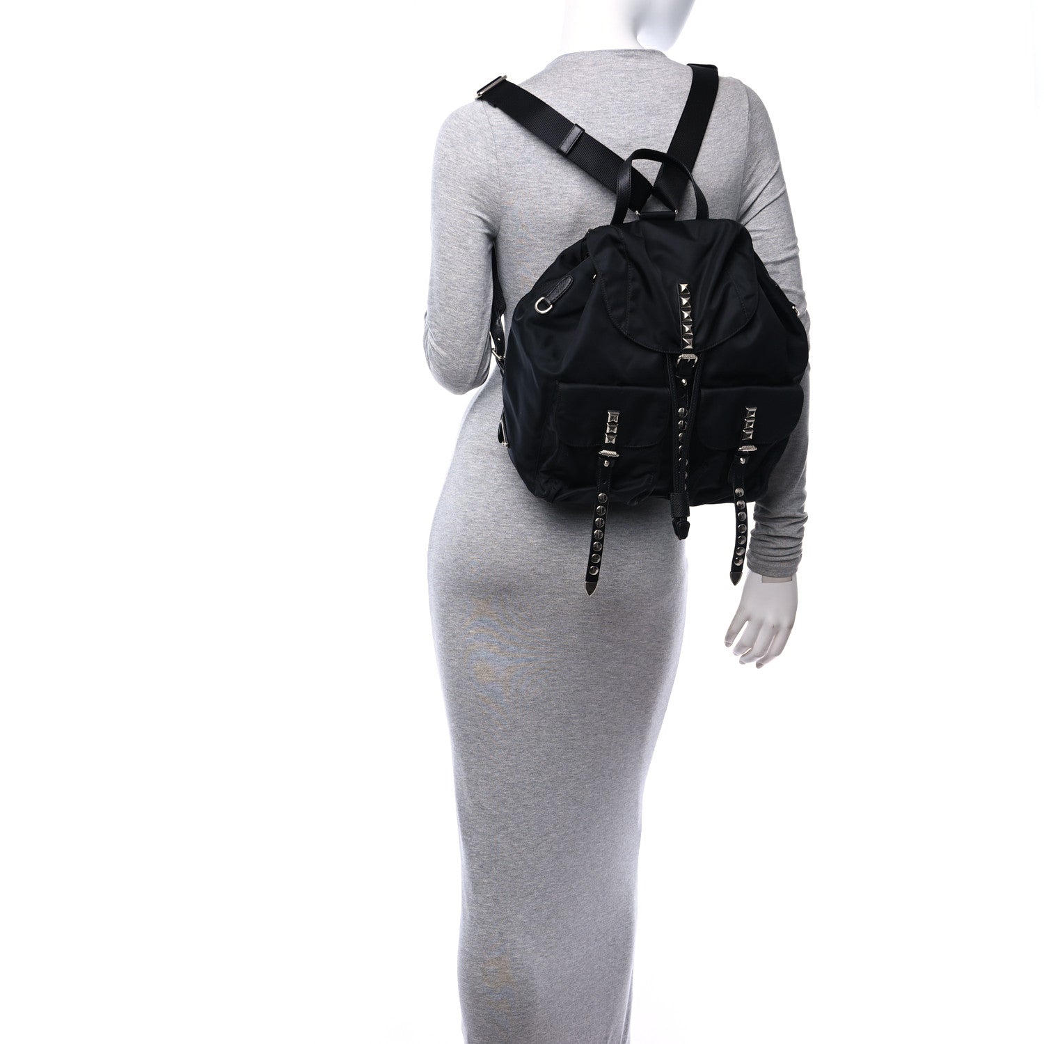 Prada Nylon New Vela Studded Backpack Black 2 of 9