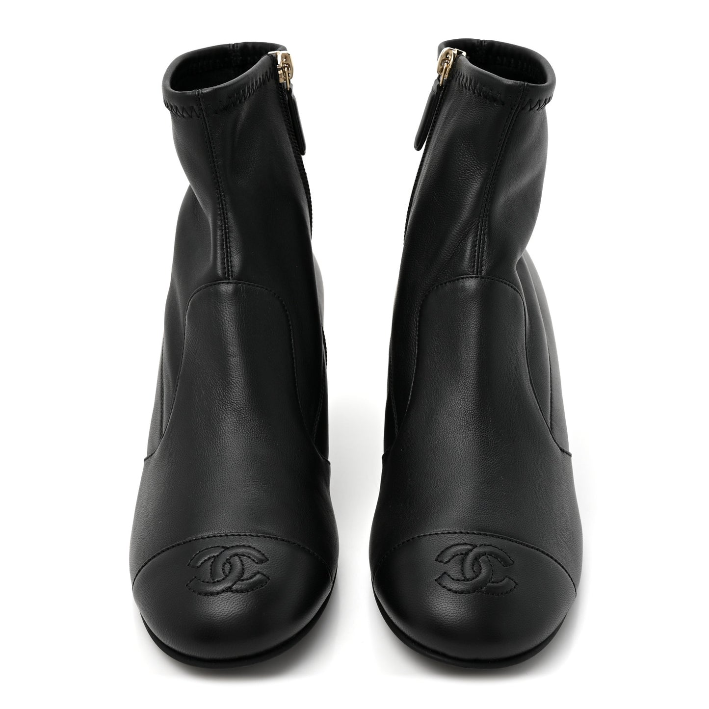 Stretch Lambskin Cap Toe CC Short Boots 38.5 Black