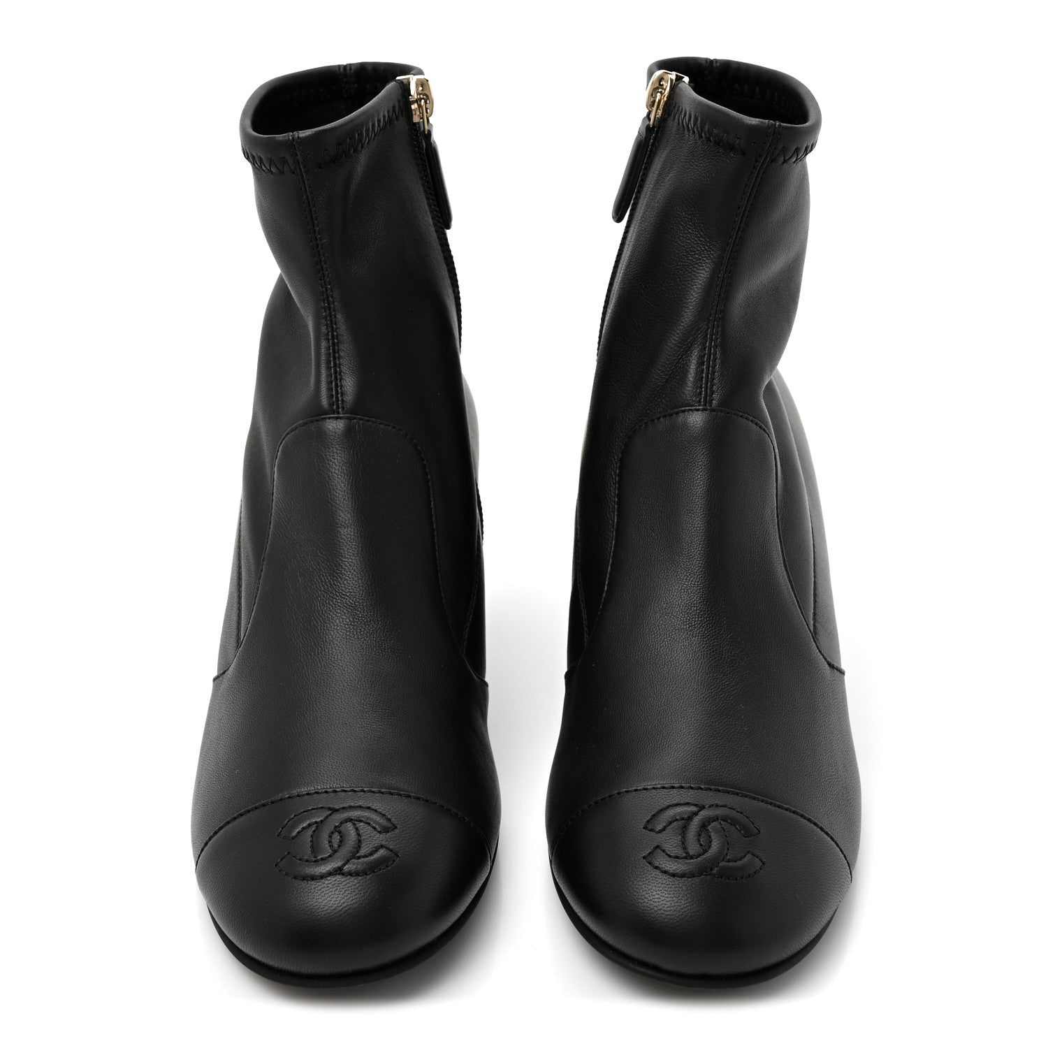 Chanel Stretch Lambskin Cap Toe CC Short Boots 38.5 Black 3 of 9