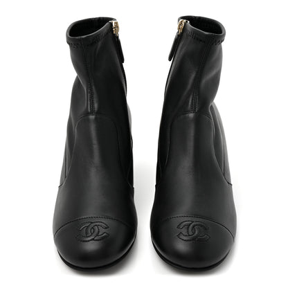 Chanel Stretch Lambskin Cap Toe CC Short Boots 38.5 Black 3 of 9