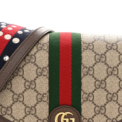 Gucci GG Supreme Monogram Textured Dollar Calfskin Web Studded Mini Ophidia Flap Shoulder Bag Beige Ebony New Acero 8 of 10