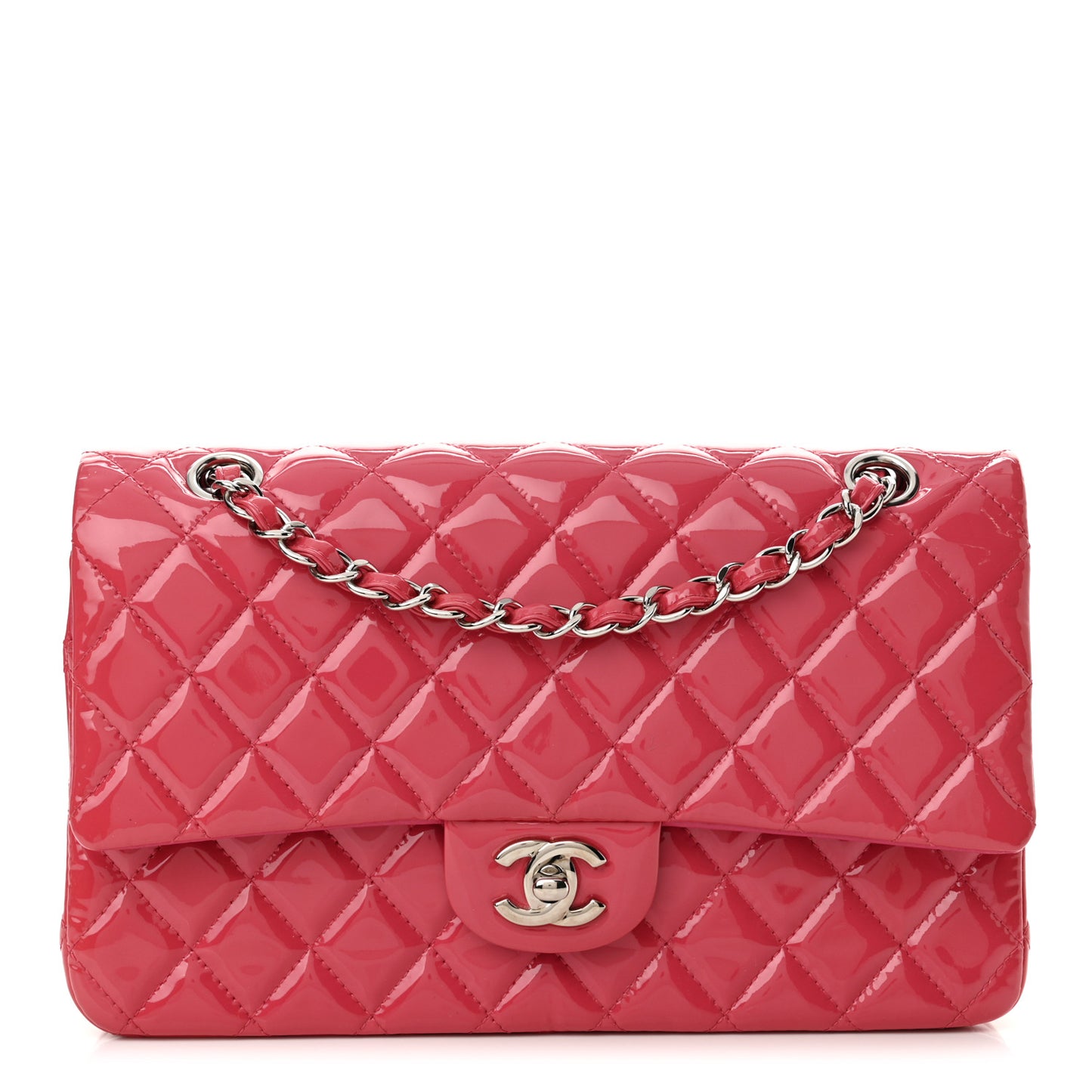 Patent Calfskin Quilted Medium Double Flap Pink