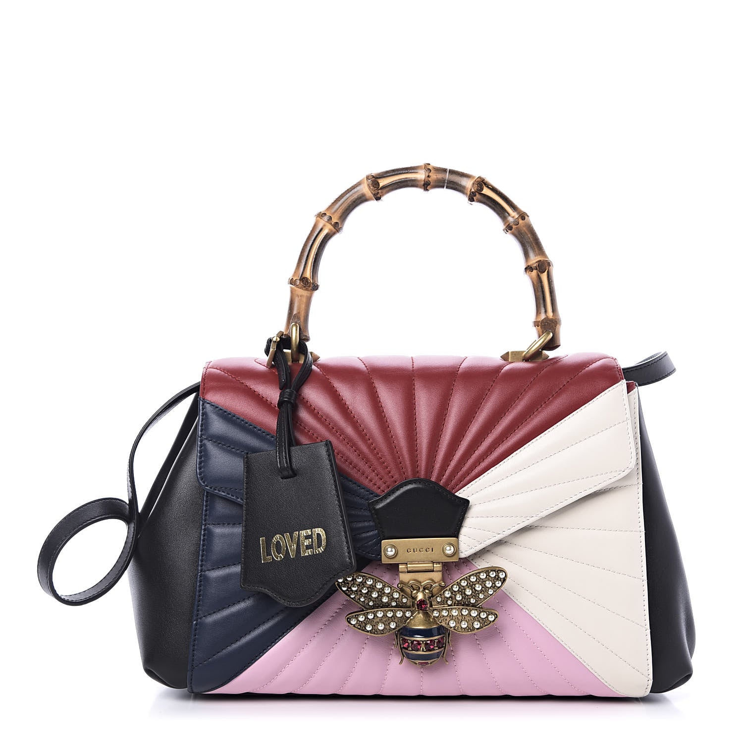 Gucci Calfskin Bamboo Trapuntata Queen Margaret Top Handle Bag Blue Agata Hibiscus Red Mystic White Sugar Pink 1 of 11