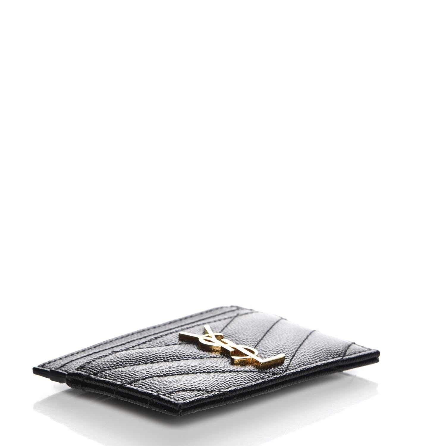 Saint Laurent Grain De Poudre Matelasse Chevron Monogram Credit Card Case Black 4 of 8