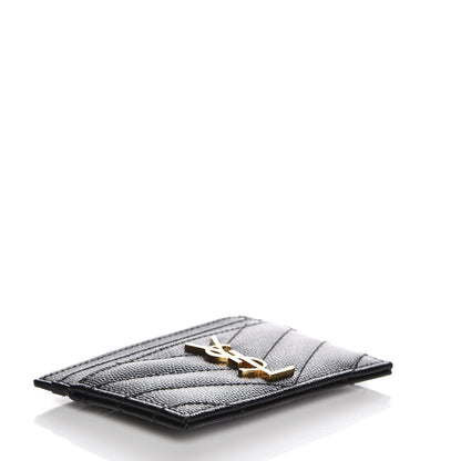 Saint Laurent Grain De Poudre Matelasse Chevron Monogram Credit Card Case Black 4 of 8