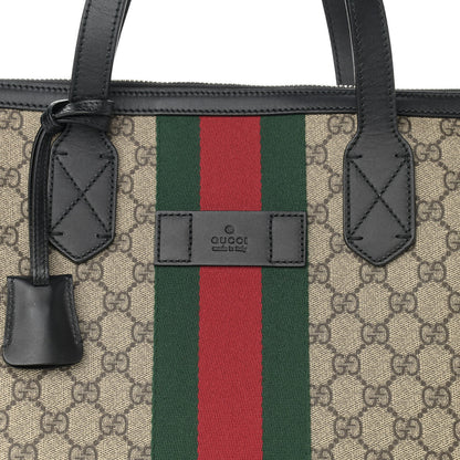 Gucci GG Supreme Monogram Web Medium Zippered Tote Beige Black 7 of 10