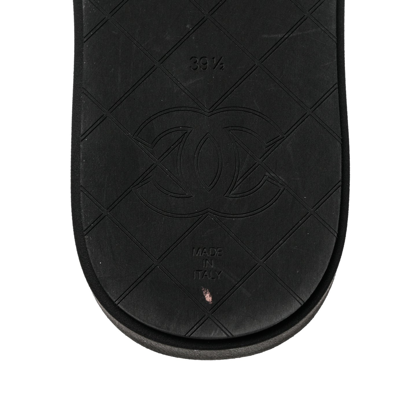 Lambskin Quilted Padded Charms Thong Sandals 39.5 Black