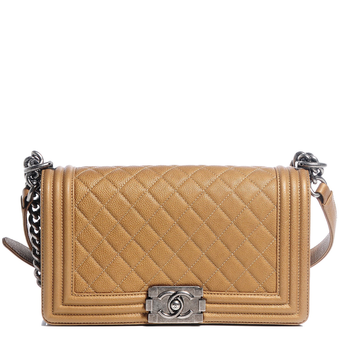 Metallic Calfskin Quilted Medium Boy Flap Dark Gold