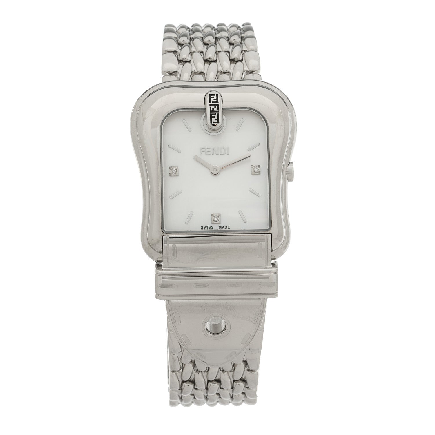 Fendi Stainless Steel Diamond Mother of Pearl 33mm Buckle Quartz Watch 1 of 5