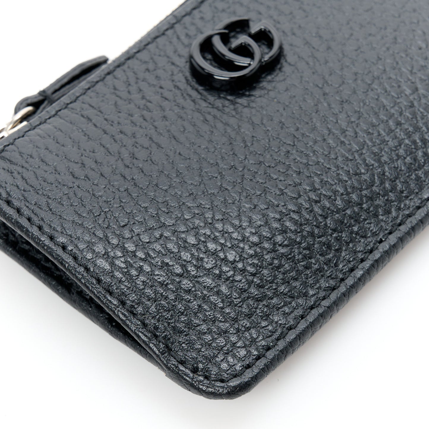 Dollar Calfskin Enamel Monochrome GG Marmont Key Case Card Holder Black