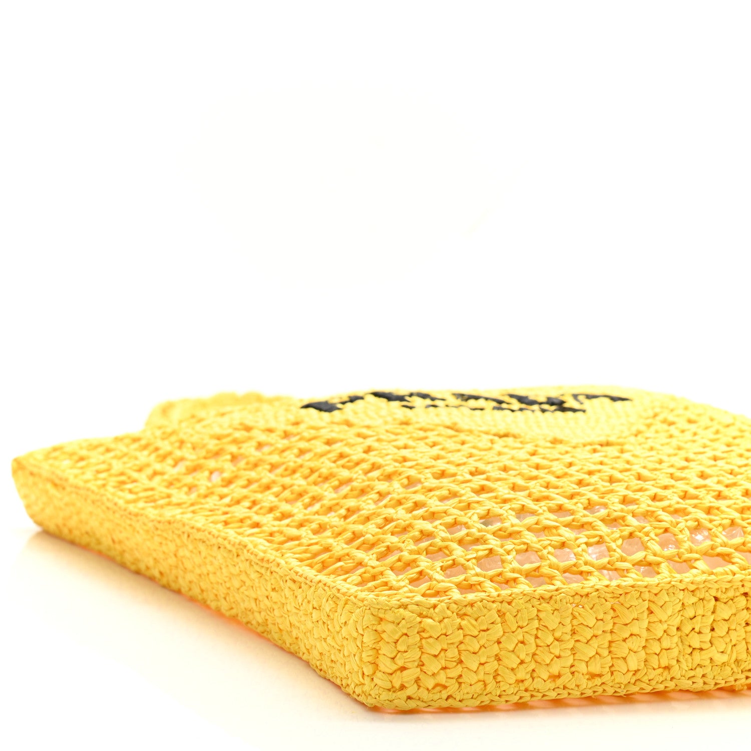 Prada Yarn Raffia Effect Crochet Logo Embroidered Tote Bag Giallo 13 of 17