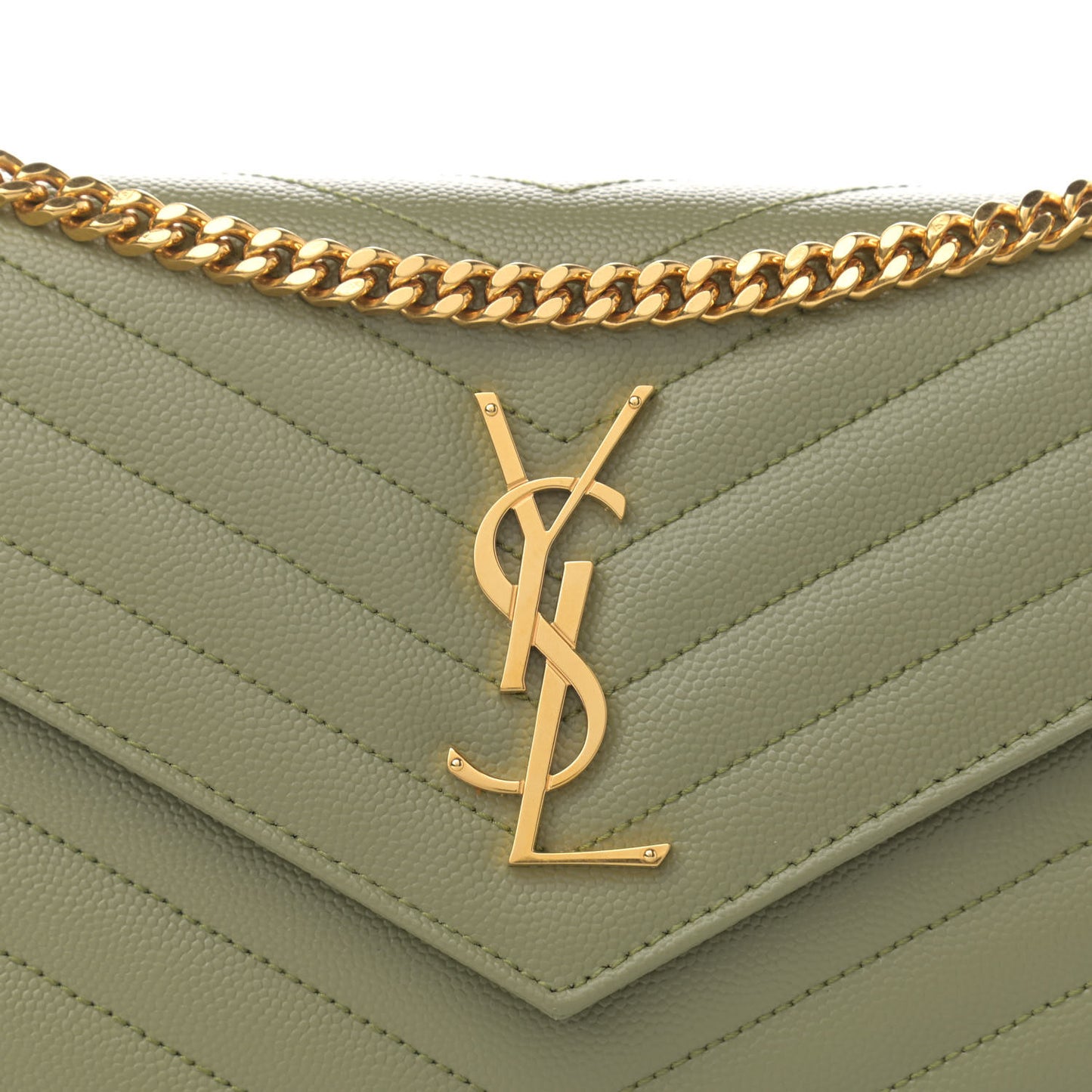Grain De Poudre Matelasse Chevron Monogram Chain Wallet Pistachio