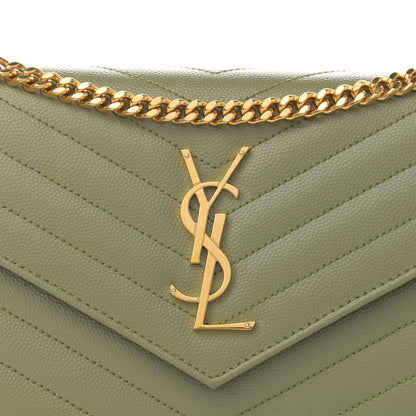 Saint Laurent Grain De Poudre Matelasse Chevron Monogram Chain Wallet Pistachio 8 of 11