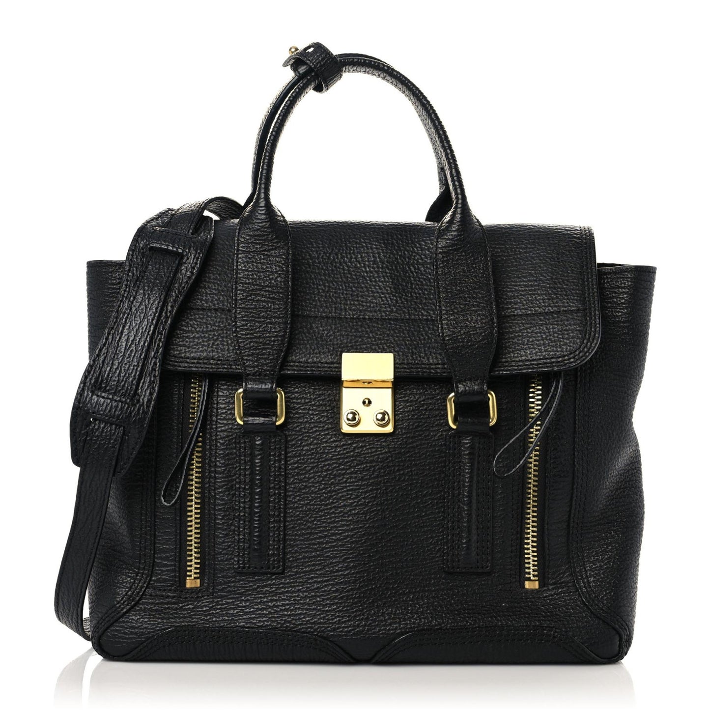 Textured Calfskin Medium Pashli Satchel Black