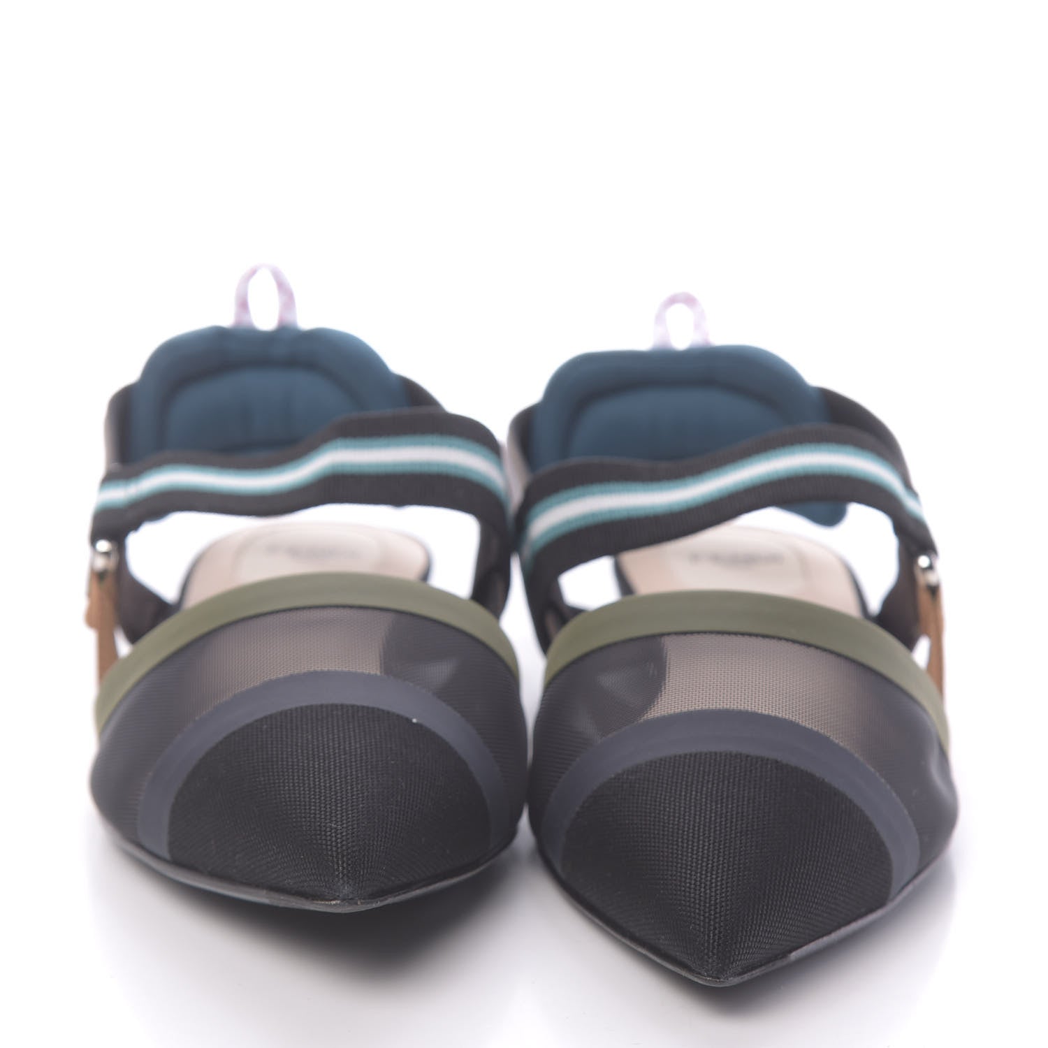 Fendi Technical Mesh Canvas Colibri Slingback Ballerina Flats 40.5 Black Verde Military 2 of 8