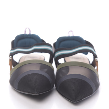 Fendi Technical Mesh Canvas Colibri Slingback Ballerina Flats 40.5 Black Verde Military 2 of 8