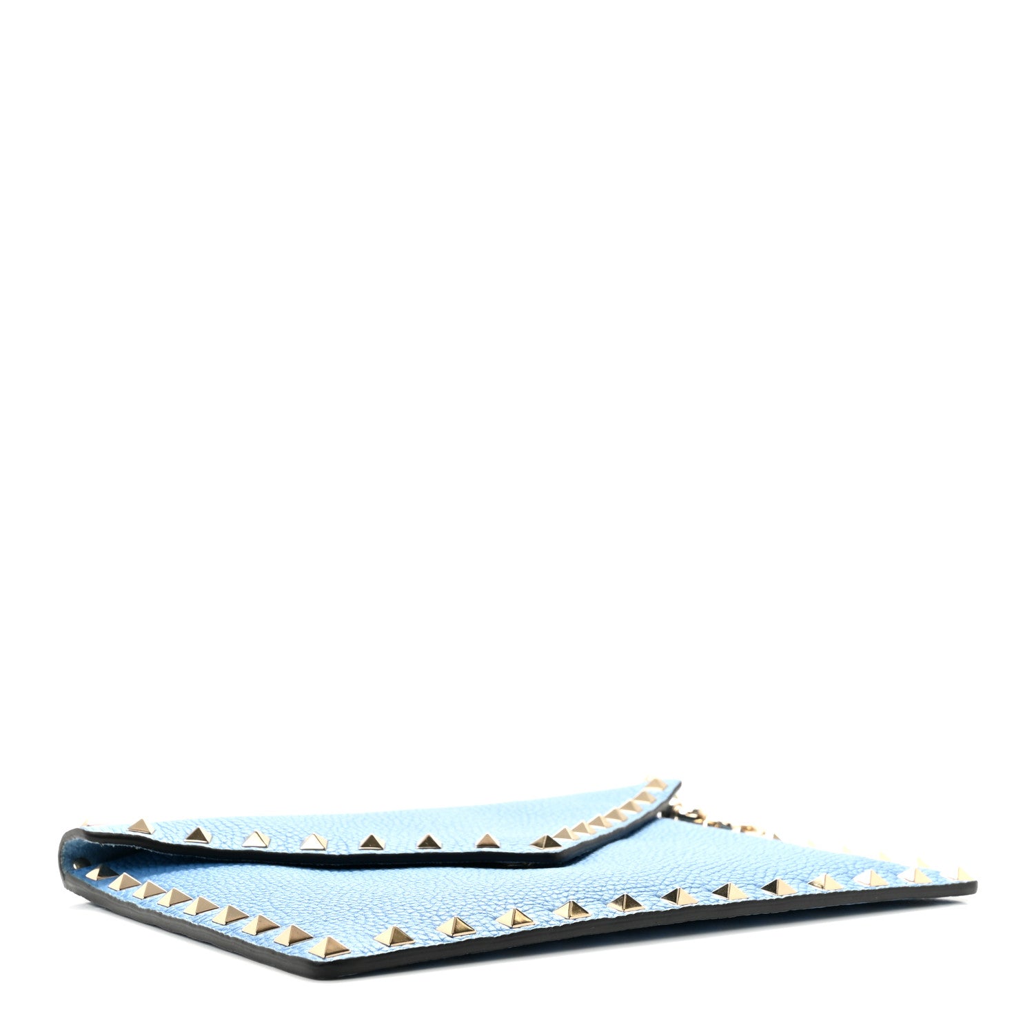 Valentino Garavani Pebbled Calfskin Medium Rockstud Envelope Flat Wristlet Pouch Denim 4 of 7