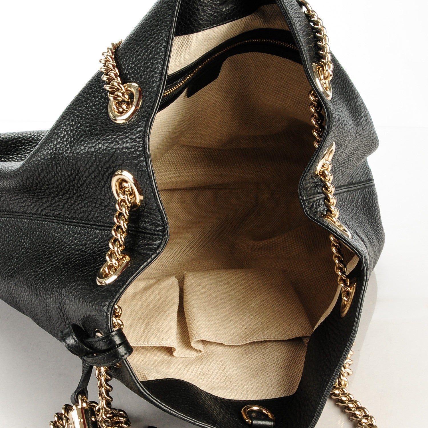 Gucci Pebbled Calfskin Medium Soho Chain Shoulder Bag Black 5 of 7