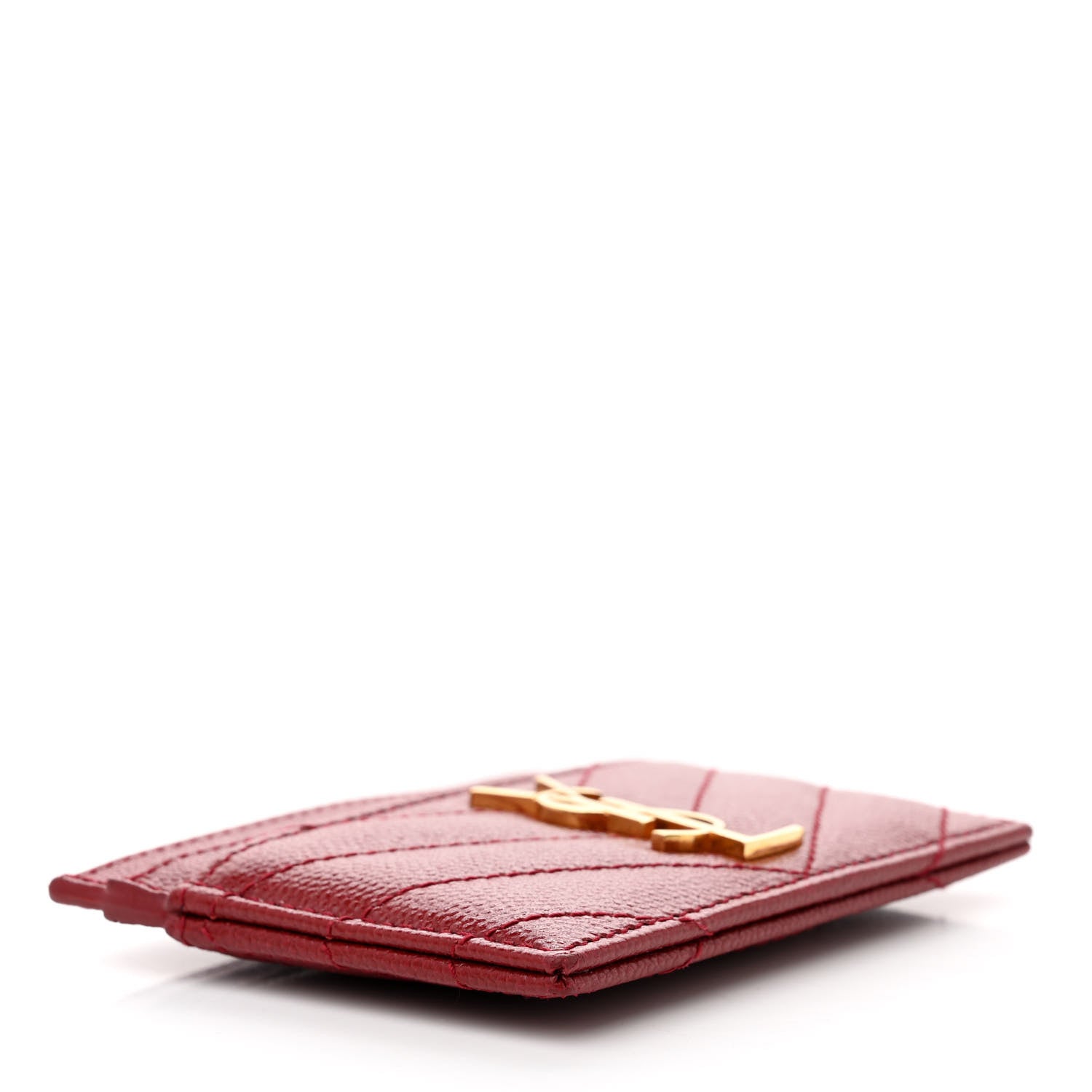 Saint Laurent Grain De Poudre Matelasse Chevron Monogram Credit Card Case Opyum Red 4 of 8