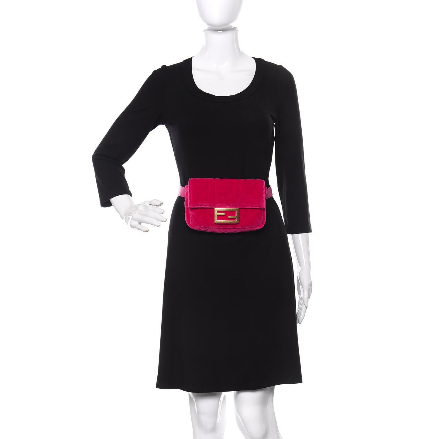 Velvet FF Embossed Hip Belt Baguette Bag Fuxia