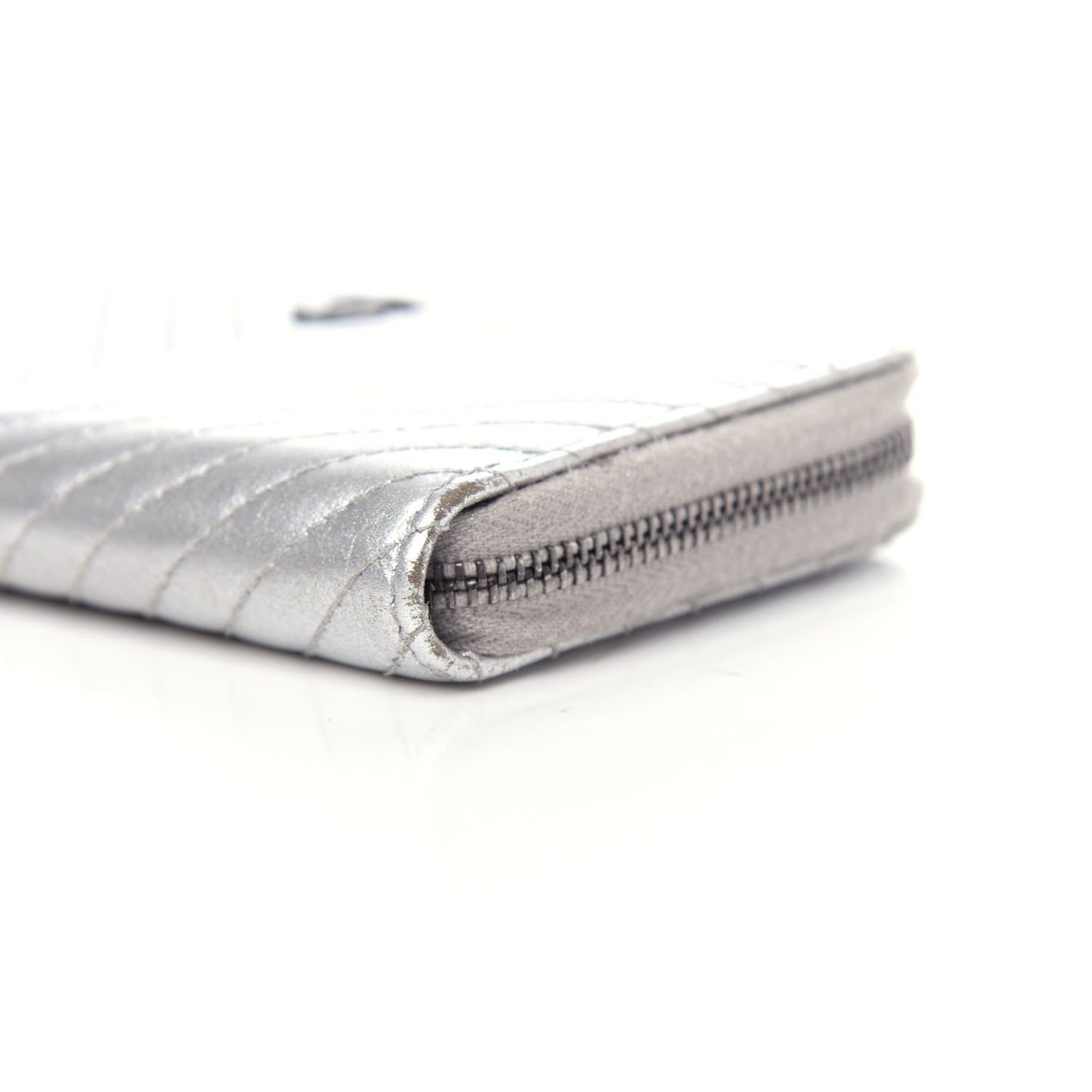 Chanel Metallic Lambskin Chevron Quilted Small Zip Around Wallet Silver 9 of 9