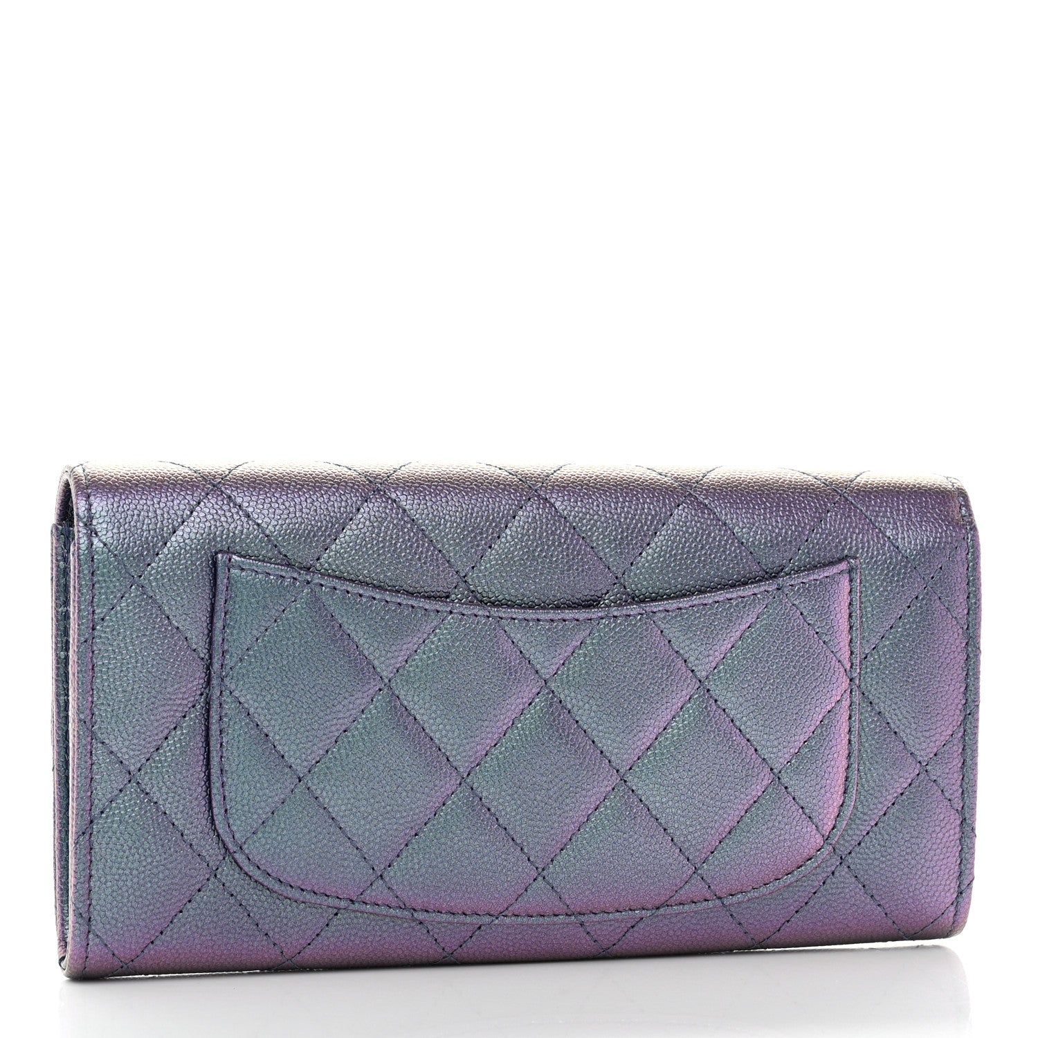 Chanel Iridescent Caviar Quilted Large Gusset Flap Wallet Dark Blue 3 of 9