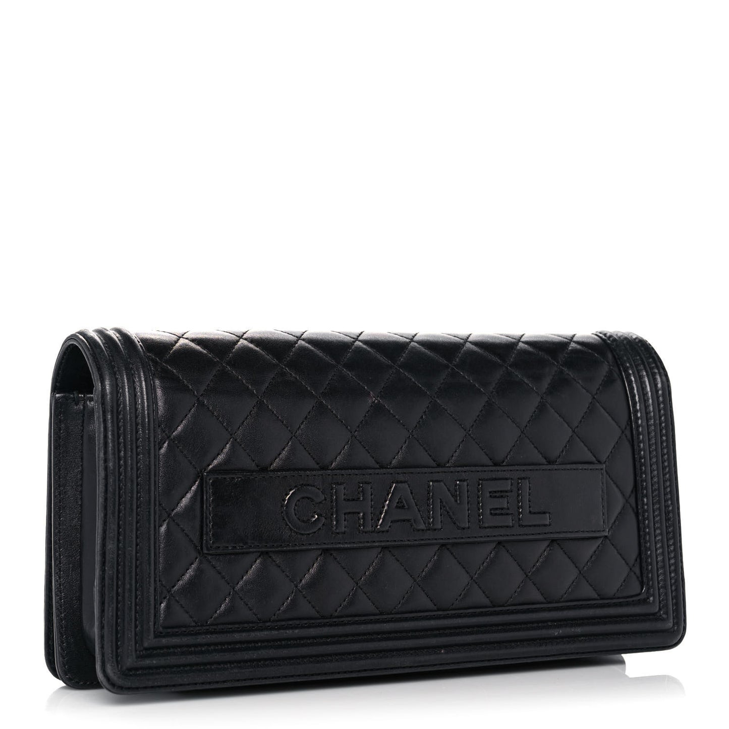 Lambskin Quilted Boy Flap Clutch Black