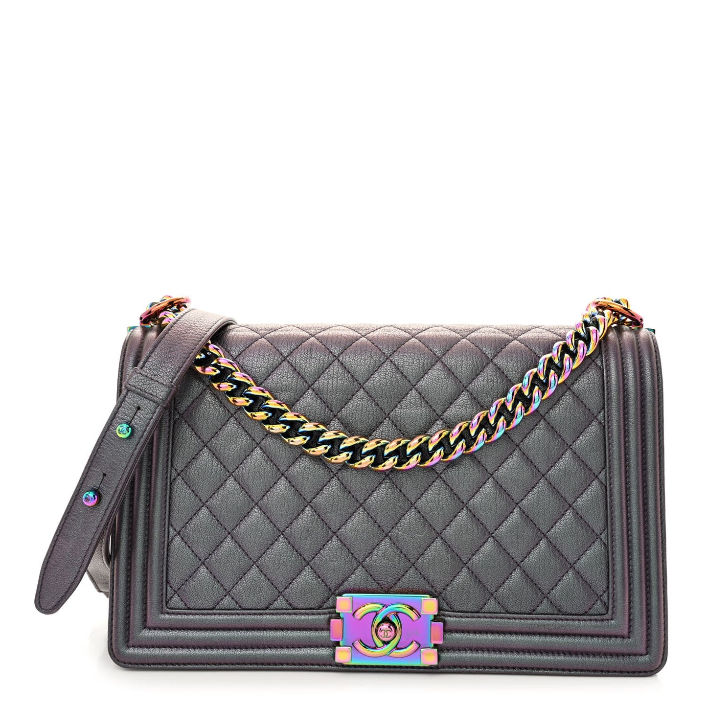 Iridescent Goatskin Quilted New Medium Boy Flap Purple