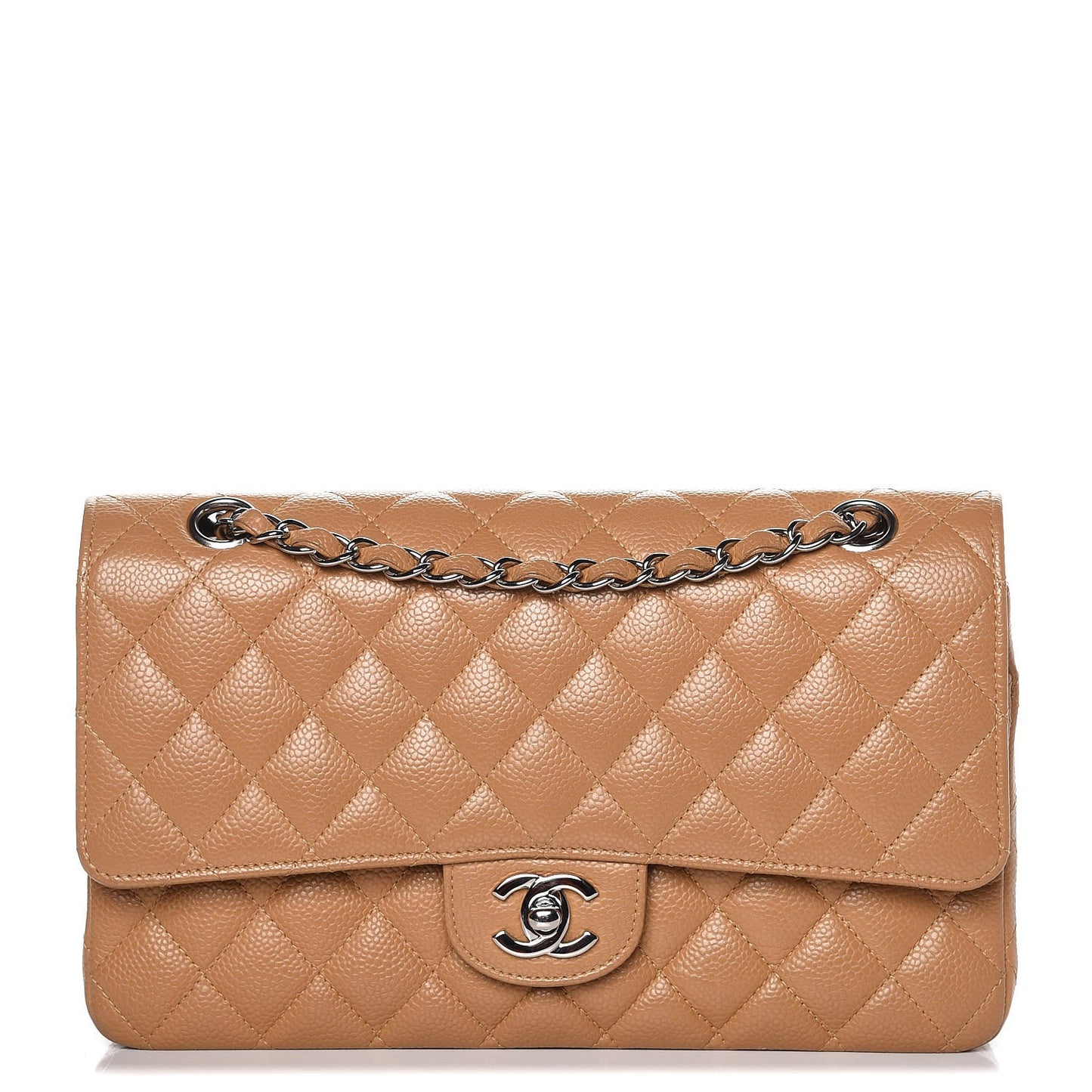 Caviar Quilted Medium Double Flap Dark Beige