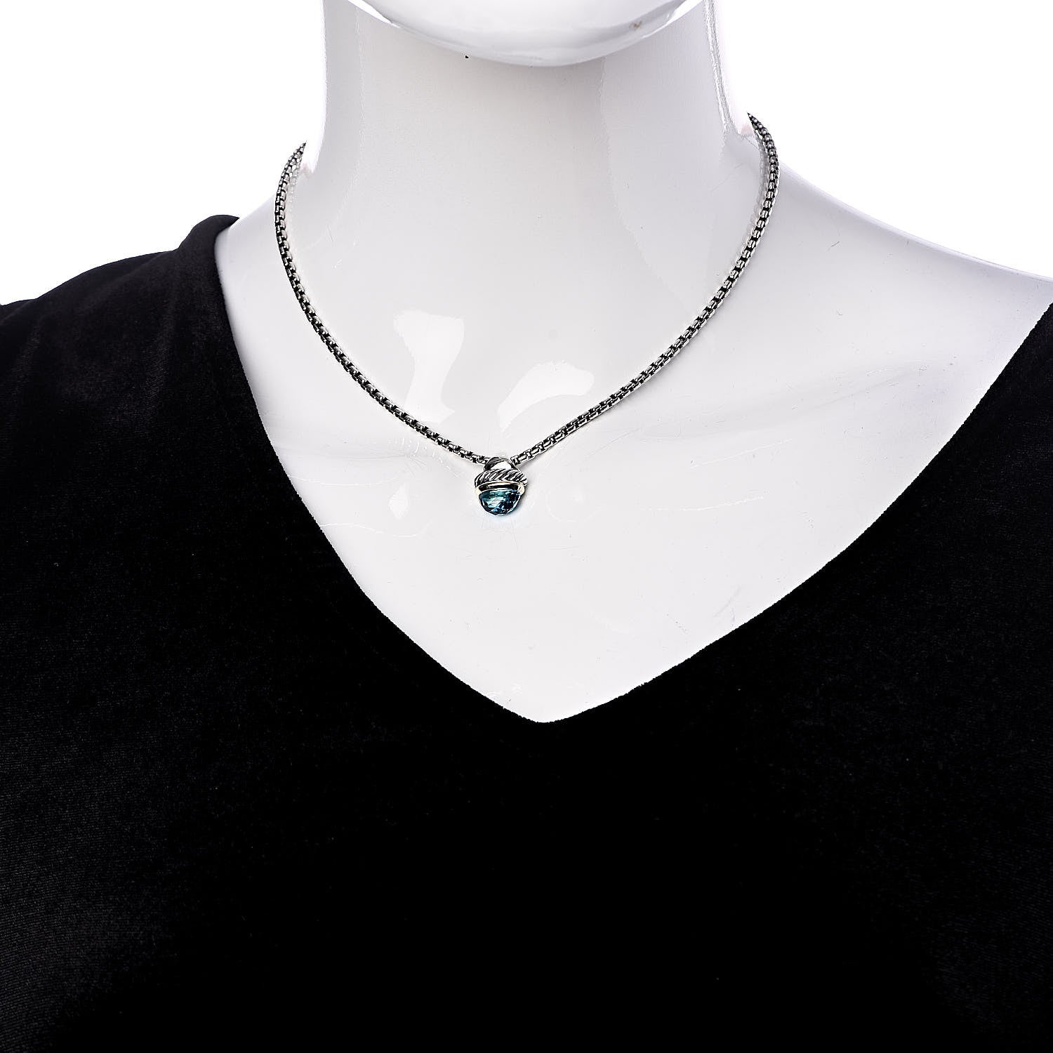 David Yurman Sterling Silver 14K Yellow Gold Blue Topaz 10mm Acorn Pendant Necklace 2 of 6