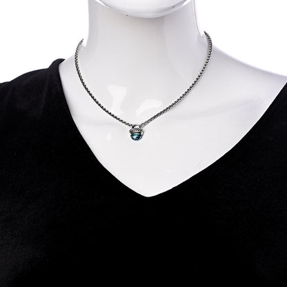 David Yurman Sterling Silver 14K Yellow Gold Blue Topaz 10mm Acorn Pendant Necklace 2 of 6