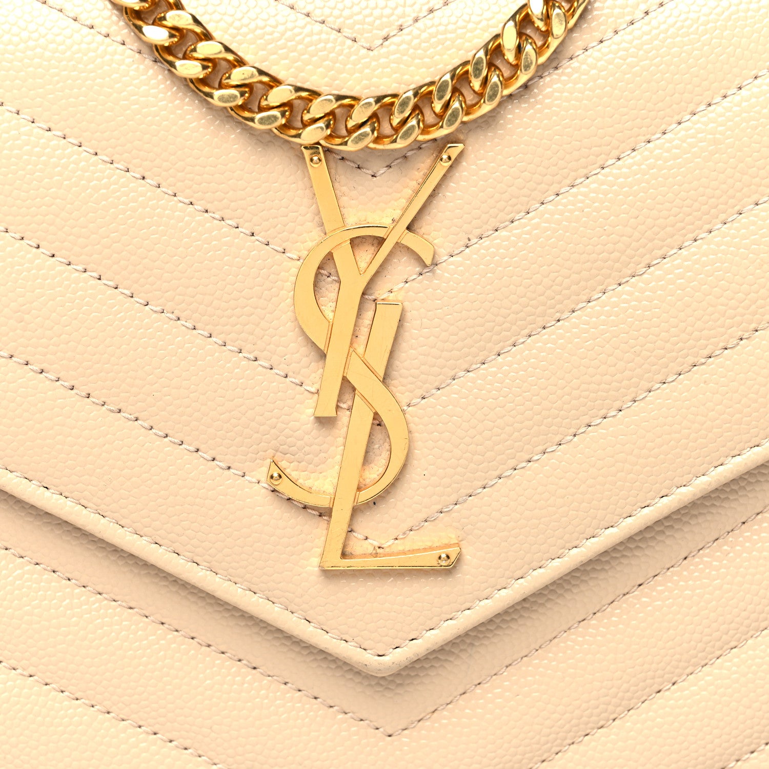 Saint Laurent Grain De Poudre Matelasse Chevron Cassandre Chain Wallet Deep Beige 7 of 10