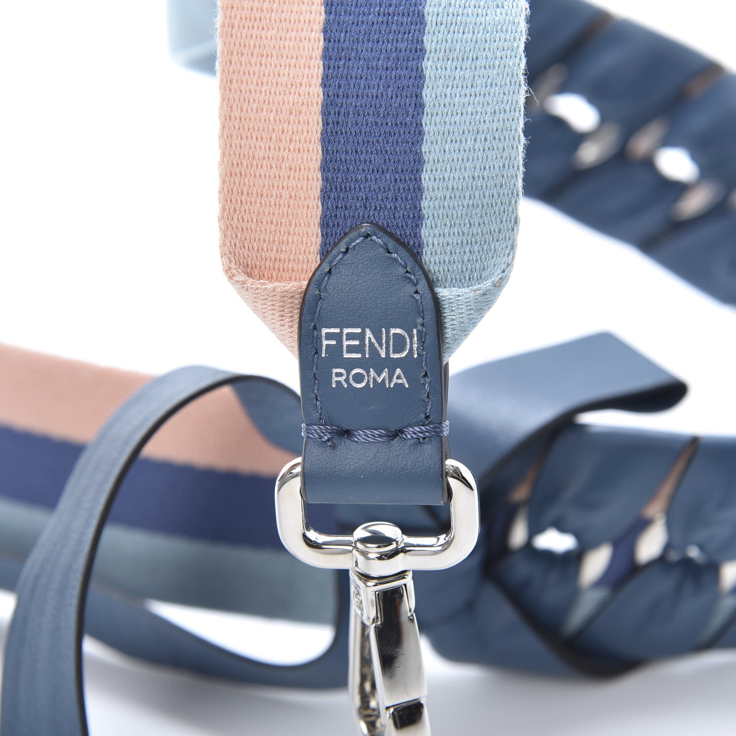 Fendi Woven Twill Shiny Nappa Lace Up Bow Strap You Blue Multicolor 3 of 5