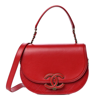 Chanel Shiny Calfskin Goatskin Quilted Small Coco Curve Messenger Flap Red 1 of 11