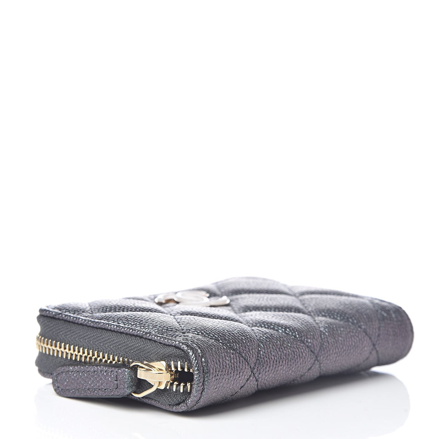 Iridescent Caviar Quilted Zip Coin Purse Black