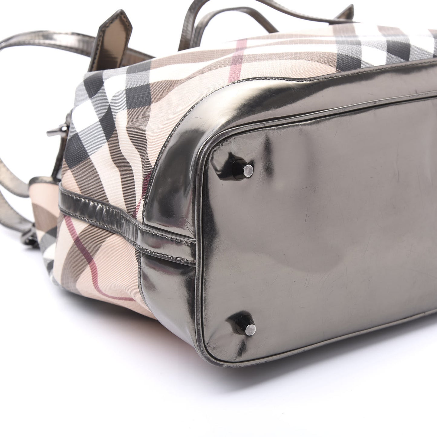 Metallic Calfskin Nova Check Tote Pewter