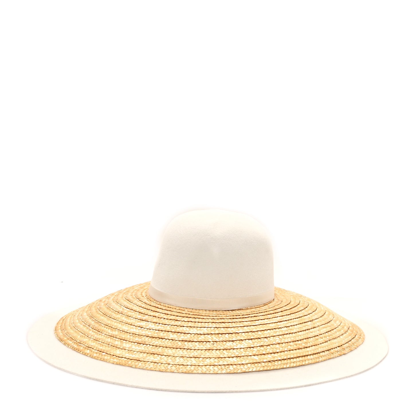 Straw Felt Wide Brim Hat S Beige White
