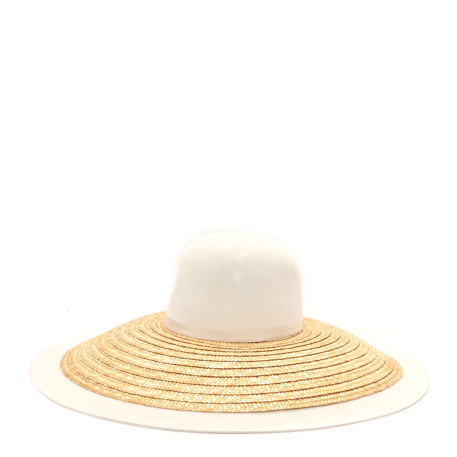 Gucci Straw Felt Wide Brim Hat S Beige White 4 of 10