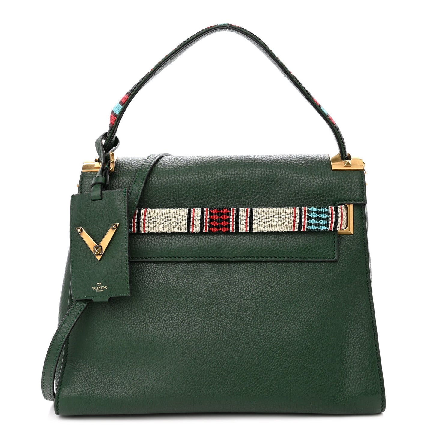 Pebbled Calfskin Beaded Medium My Rockstud Frame Bag Green