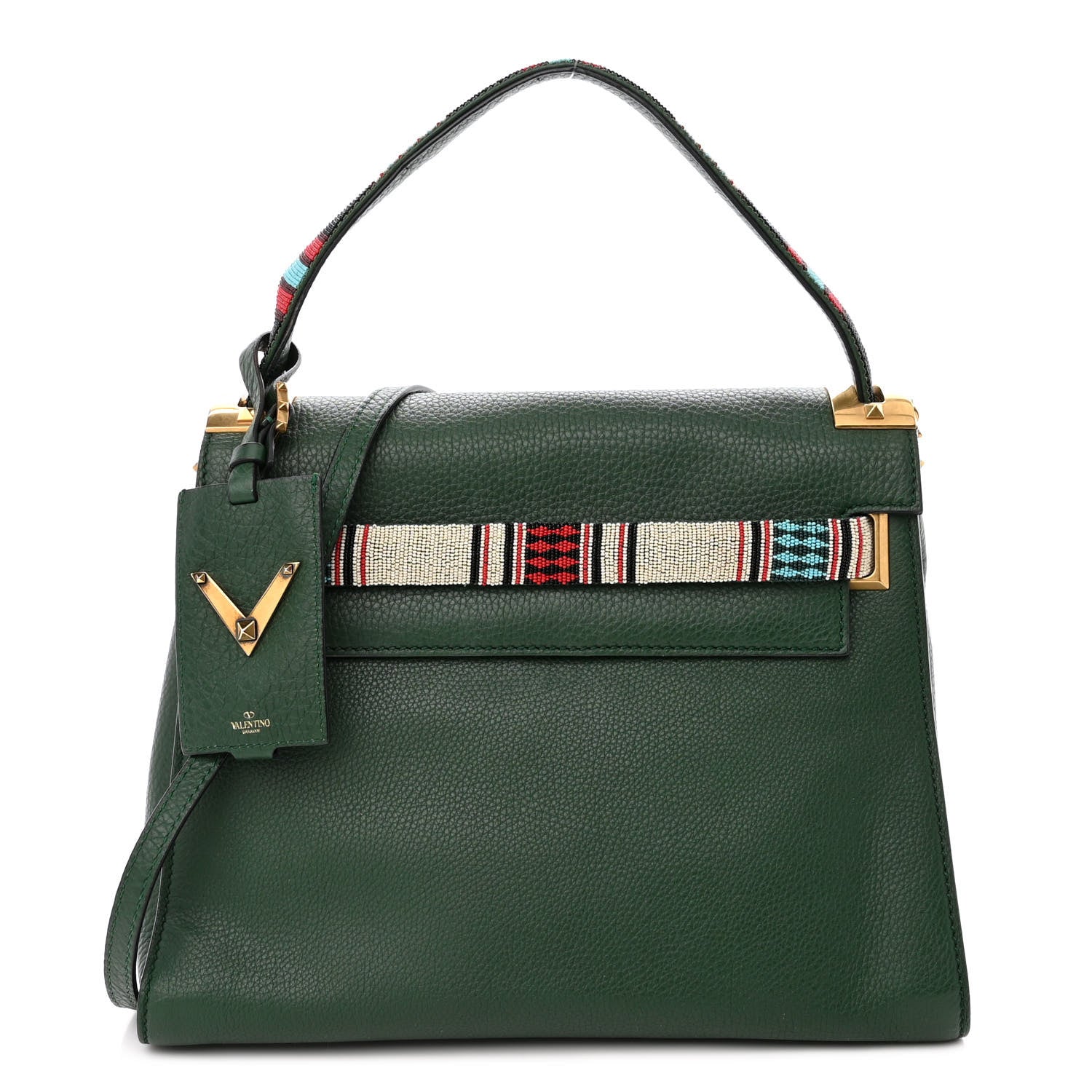 Valentino Garavani Pebbled Calfskin Beaded Medium My Rockstud Frame Bag Green 1 of 10