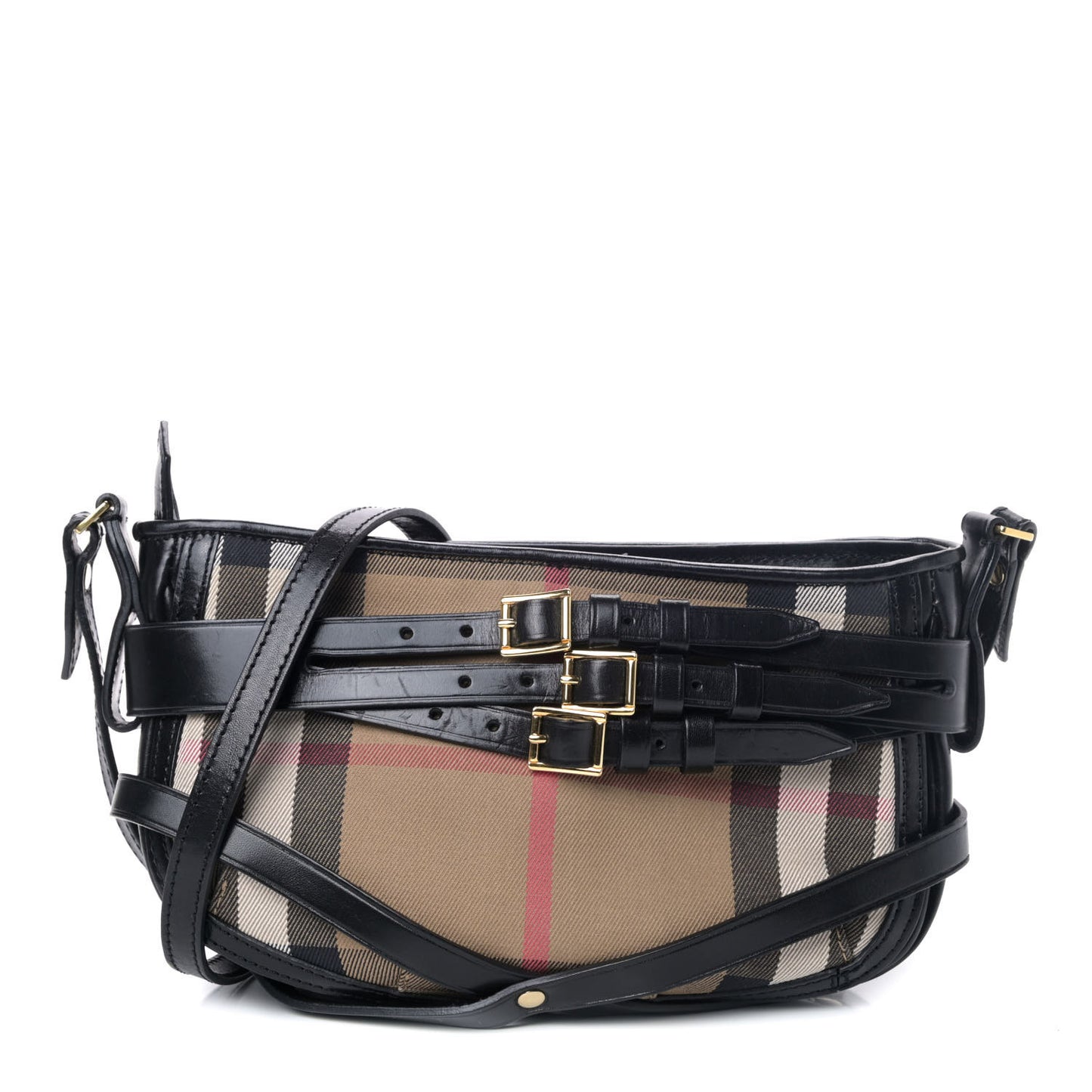House Check Bridle Calfskin Crossbody Black