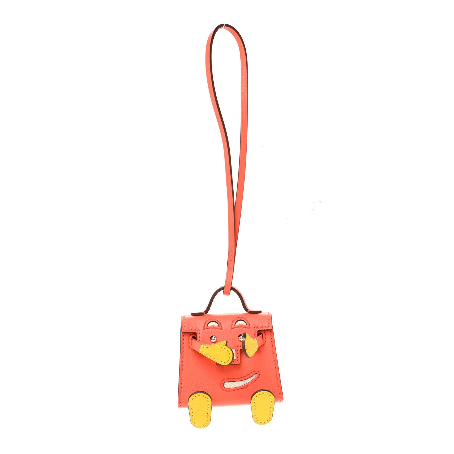 Hermes Tadelakt Chevre Mysore Kelly Quelle Idole Bag Charm Orange Poppy Jaune De Naples 1 of 6