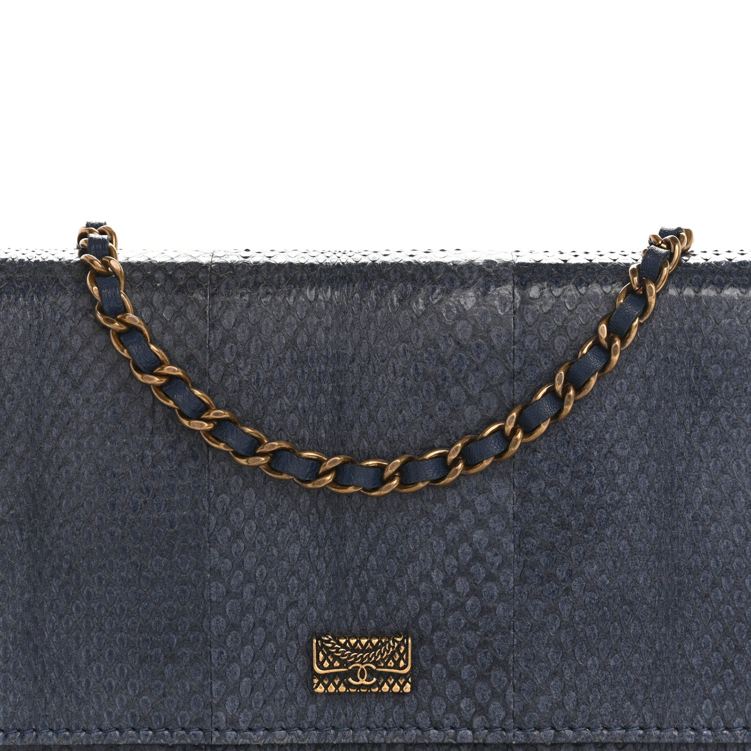 Chanel Snakeskin Wallet On Chain WOC Blue 9 of 18