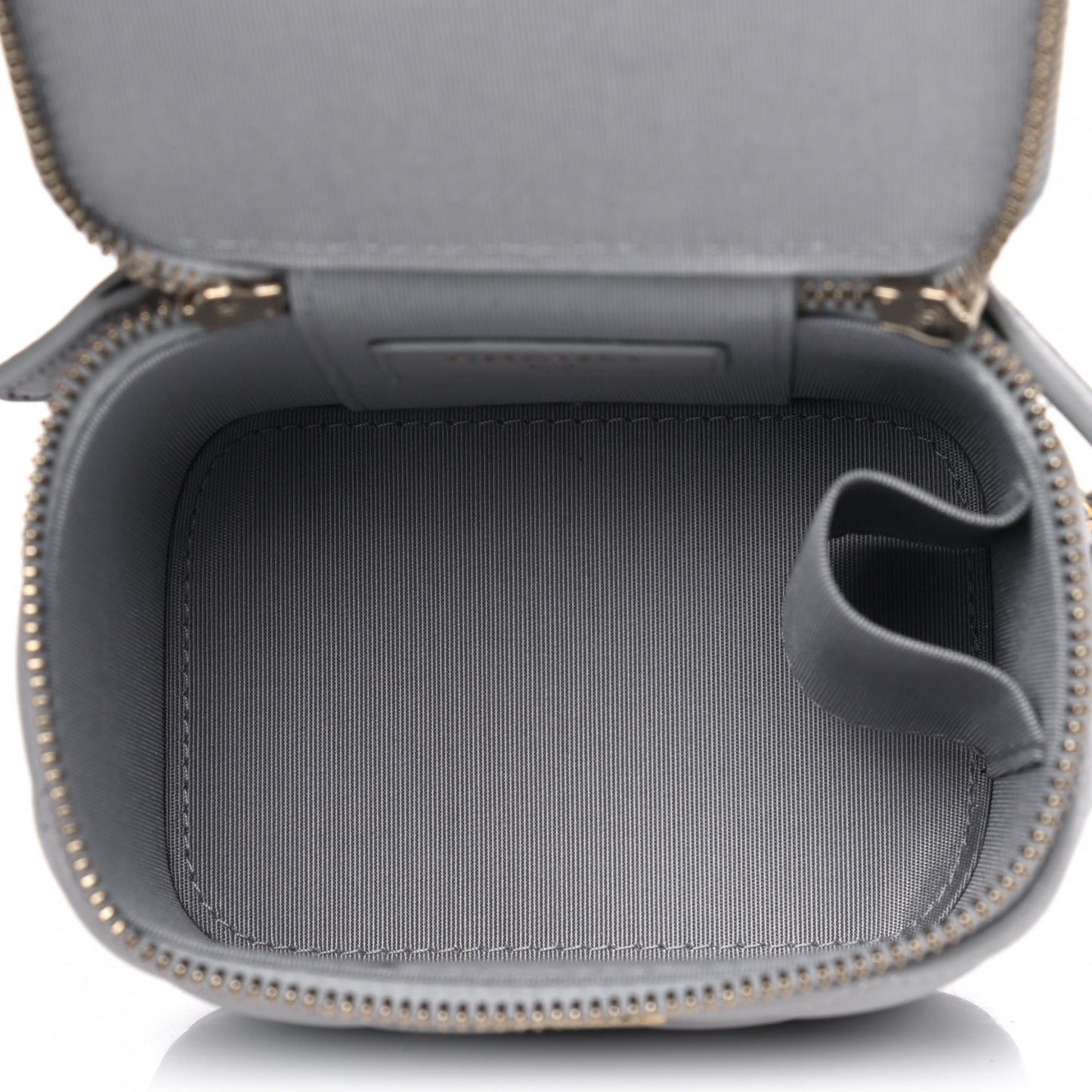 Lambskin Quilted Top Handle Mini Vanity Case With Chain Grey