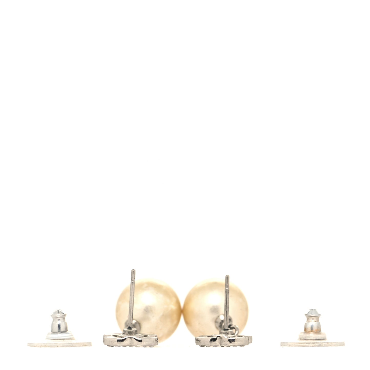 Crystal Pearl CC Drop Earrings Silver Pearly White