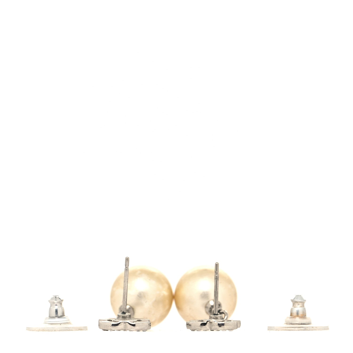 Chanel Crystal Pearl CC Drop Earrings Silver Pearly White 3 of 5