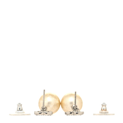 Chanel Crystal Pearl CC Drop Earrings Silver Pearly White 3 of 5
