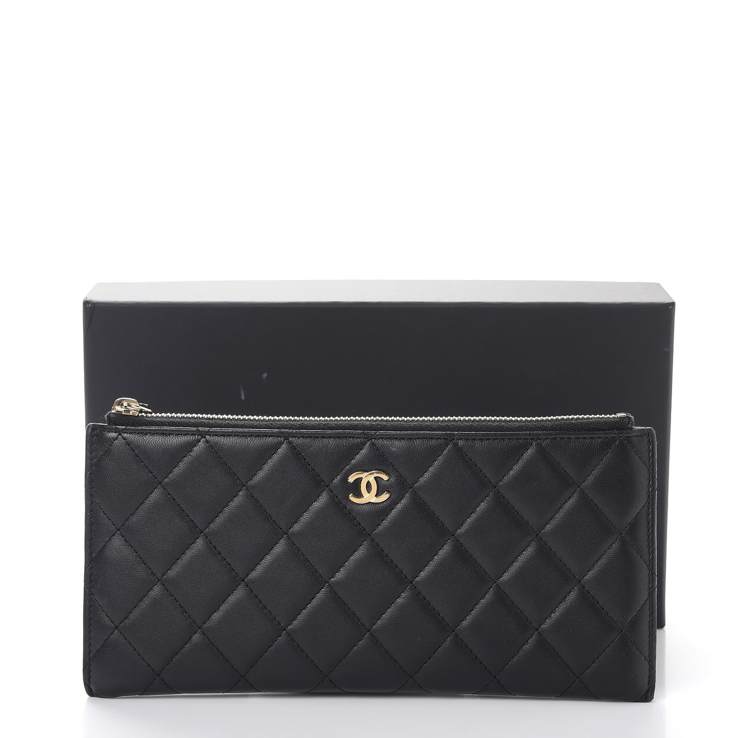 Lambskin Quilted Zip Pouch Black